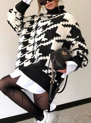 Winter Oversized Sweater Dress Women Turtleneck