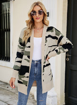 Long Camouflage Cardigan Coat Sweater