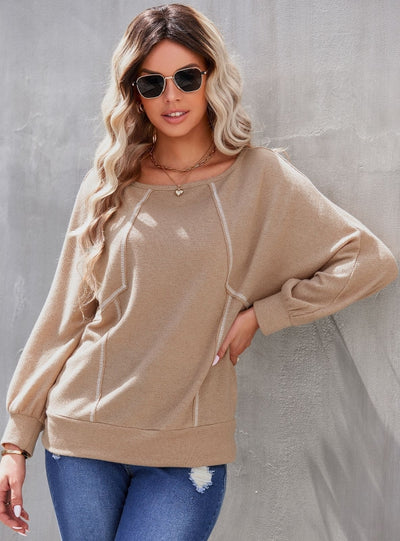 Loose Round Neck Long Sleeve Stitching T-shirt Top