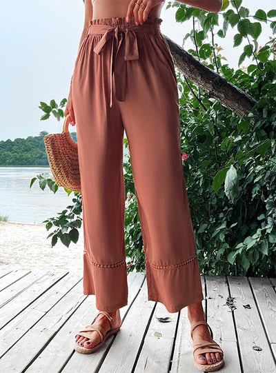 Leisure Lace-up Elastic Wide-leg Pants