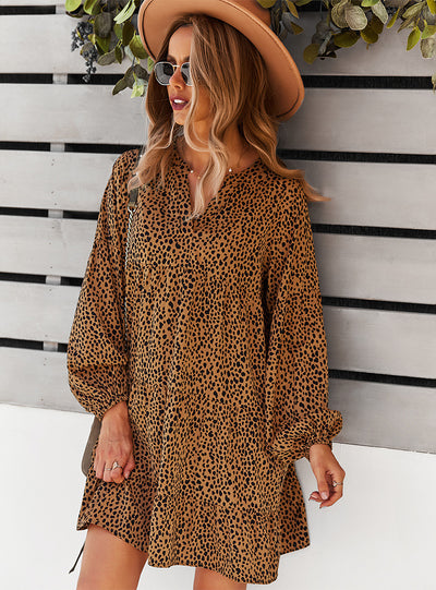 Leopard Print Long Sleeve Leisure Holiday Dress