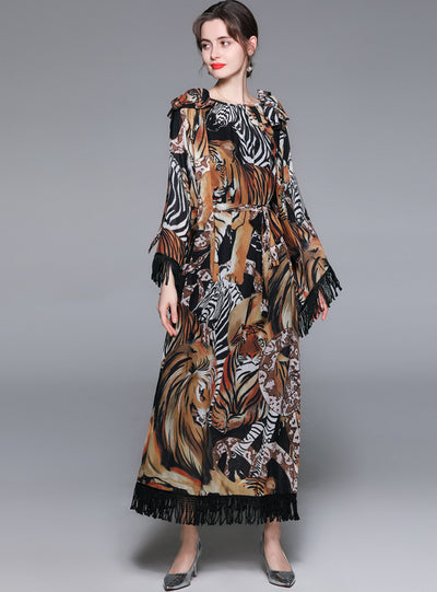 Tiger Tassel Wide Sleeves Casual Dress