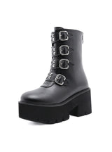 Black Tube Microfiber Thick-soled High Heel Boots