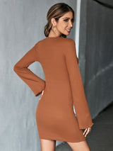 Long-sleeved Hollow Flared Sleeves Dress