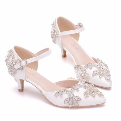 White Rhinestone Stiletto Pointed Sandals