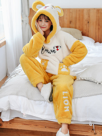 Yellow Leopard Women Thicken Korean Sweet Sleepwear