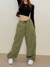 Wide-leg Oants Elastic Pocket Pant