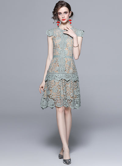 Lace Irregular Flying Sleeve Slim Dress