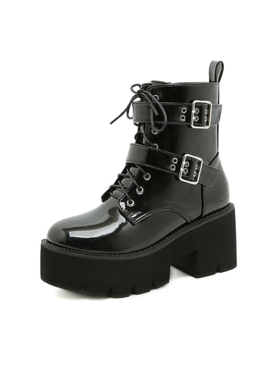 Round Head Zipper Metal High Heel Martin Boots