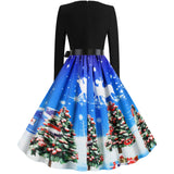 Long Sleeve Print Retro Christmas Dress