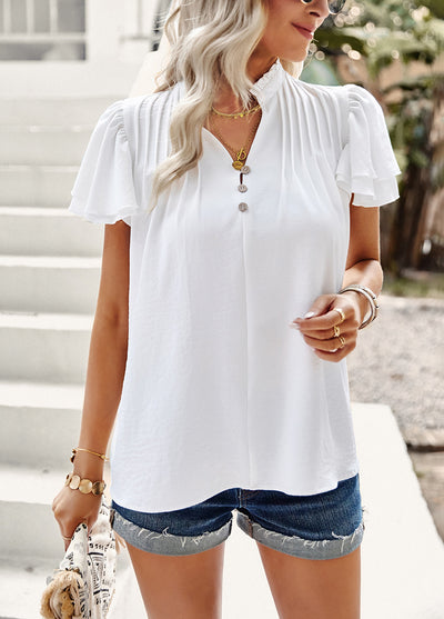 Women Short-sleeved Ruffled Shirt