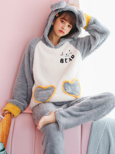 Women Gray Heart Bear Cute Cartoon Flannel