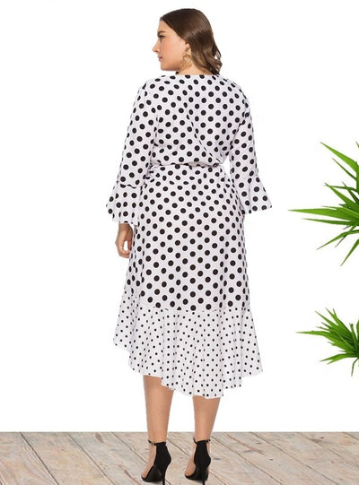 V-neck Ruffled Polka Dot Dress