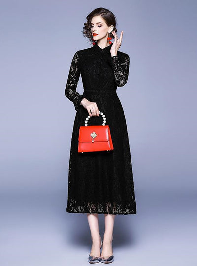 Women Black Lace Long Dress