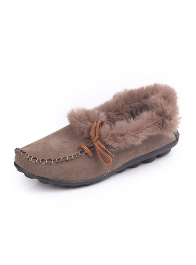 Flats Heel Shoes Warm Fur Winter Round Toe Female