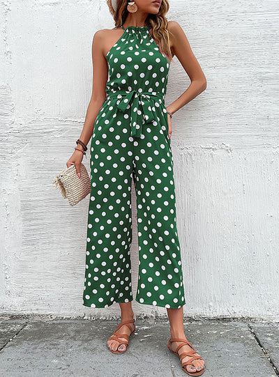 Loose-necked Wide-leg Polka-dot Jumpsuit