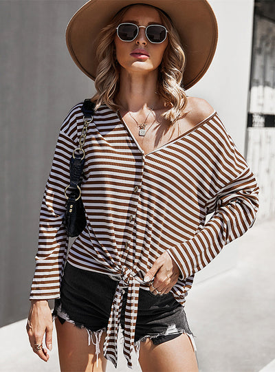 Women Striped Cardigan Shirt