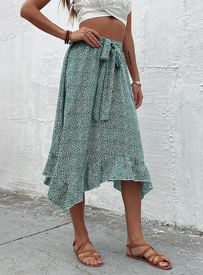 Fluffy Printed Irregular Pleated Skirt