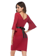 Horn Sleeve Bow Belt Dress