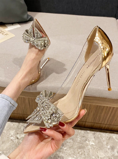 Bow Rhinestone Pointed High Heels