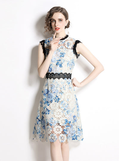 Lace Round Neck Sleeveless Lace Dress