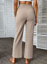 Cotton Trousers High Waist Straight Pants