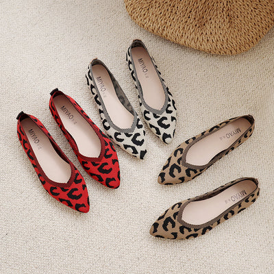 Shallow Knit Leopard Flat Shoes