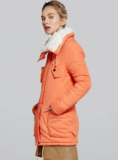 Long Cotton-padded Jacket Warm Cclothes With Hat