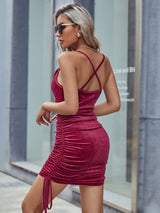 Sexy Pleated Slim Velvet Sling Dress