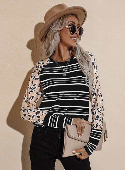 Striped Round Neck Loose Blouse T-shirt