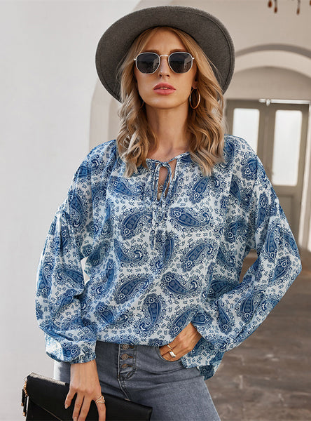 Women Retro Long Sleeve Printed Shirt