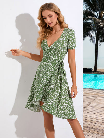 Bohemian Floral V-neck Short Sleeve Dress