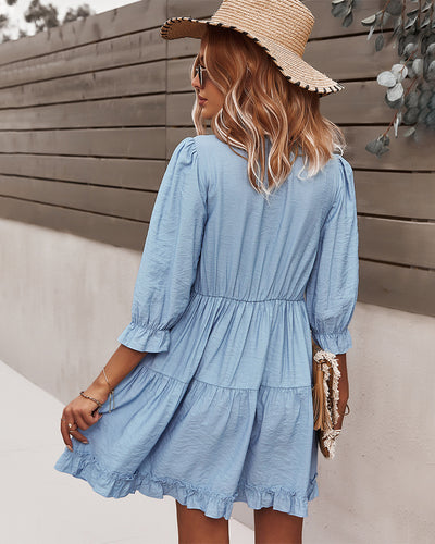 Long Sleeve V-neck Short Dress