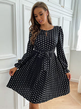 Sleeve Retro Polka-dot Round Neck Dress