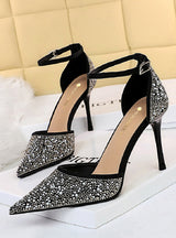 High Heeled Pointed Hollow Rhinestones Sandals