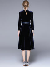 Suit Collar Long Sleeve Velvet Dress