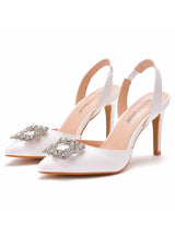 Thin-pointed Square Buckle Rhinestone High-heeled Sandals