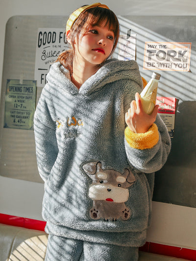 Gray Dog Pajamas Cartoon Cute Thick Flannel Suit