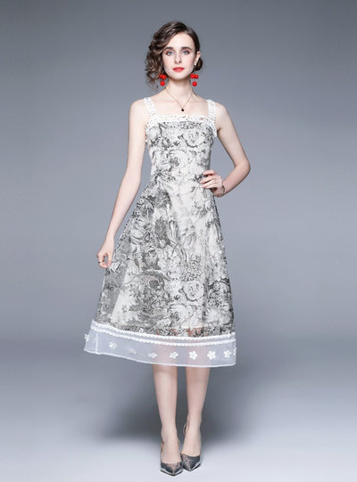 Three-dimensional Relief Jacquard Embroidery Retro Dress