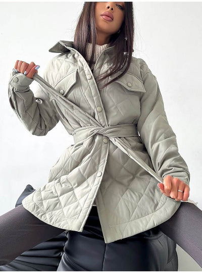 Buckle Lapel Loose Rhombus Cotton-padded Jacket