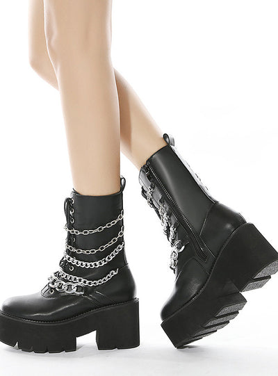 Metal Element High Heel Thick Bottom Martin Boots