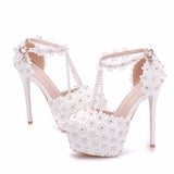 White Lace Beaded Bridal Shoes