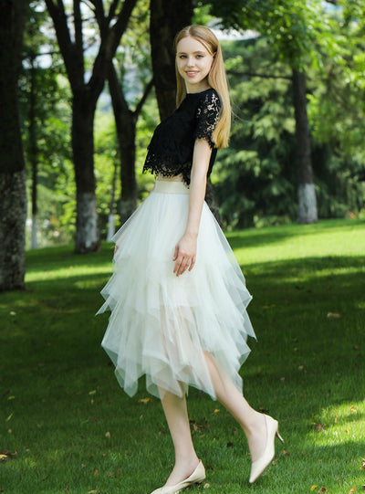 Irregular Fluffy Skirt With Elastic Waist