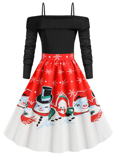 Christmas Sling Snowman Print Dress