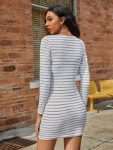 Striped Round Neck Long Sleeve Dress