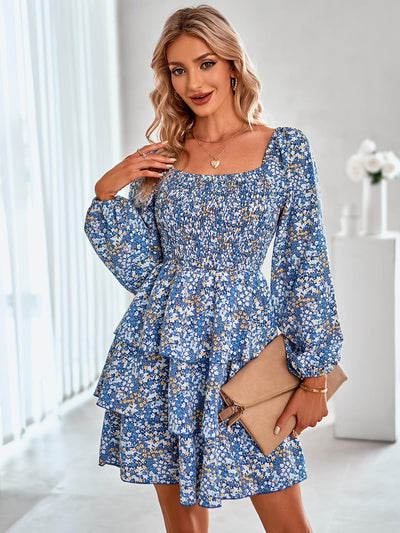 Fluffy Printed Long Sleeve Dress