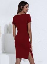 Knitted Round Neck Split Slim Dress