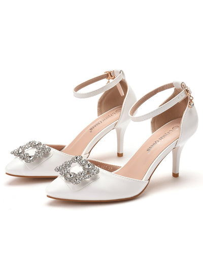 Square Beading Buckle Pointed Sandals