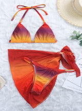 Waist-tied Mesh Gradient Three-piece Swimsuit