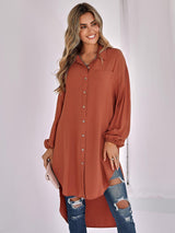 Casual Solid Color Loose Long Lapel Shirt